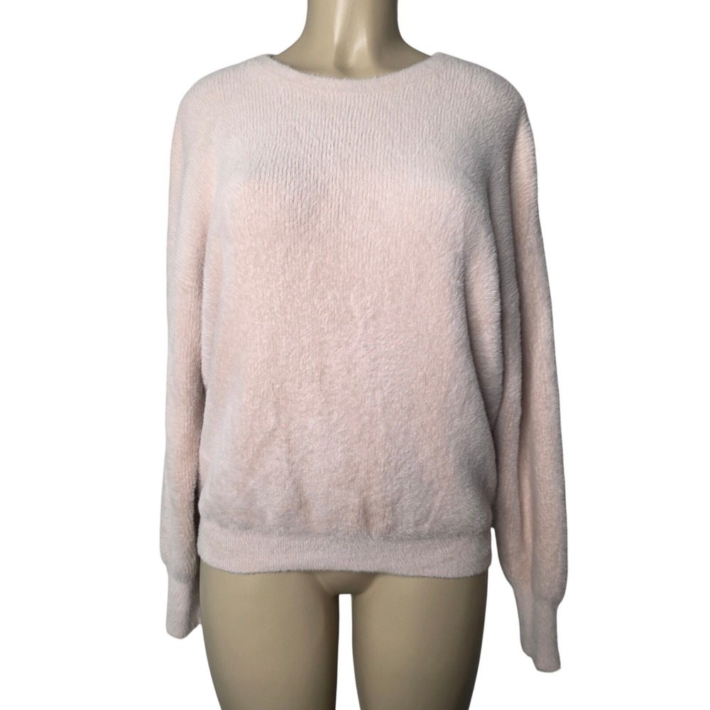 Brave+True Sweater Womens M Pink Fuzzy Knit Crew Neck Long Sleeve Pullover Cozy